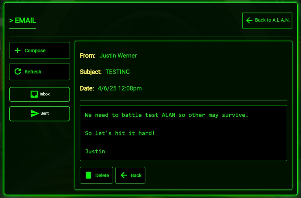 A.L.A.N. Email Interface